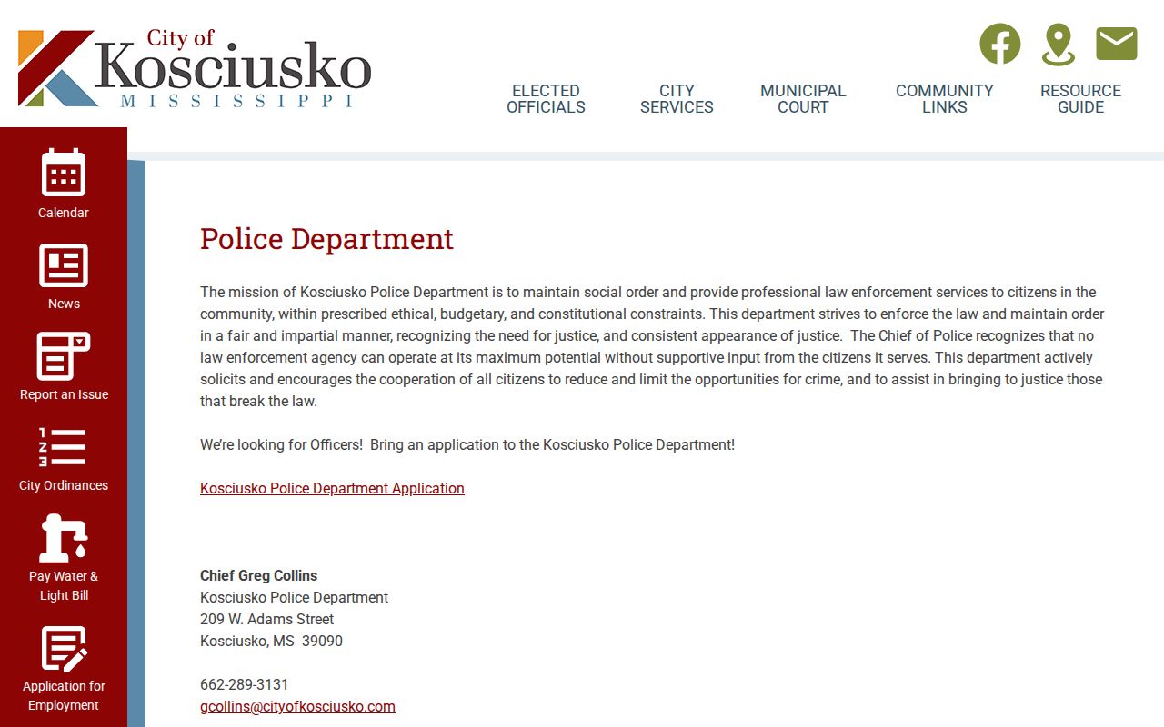 Kosciusko Police Department official webpage