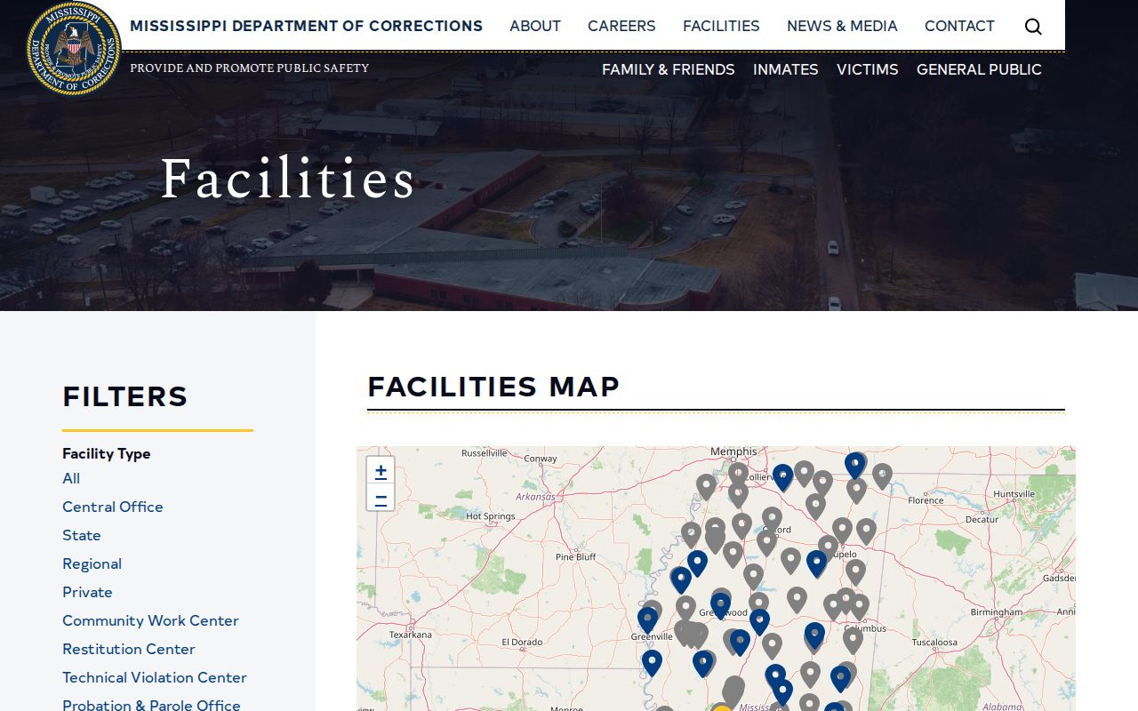 Screenshot of the MDOC listing for Leake County Correctional Facility