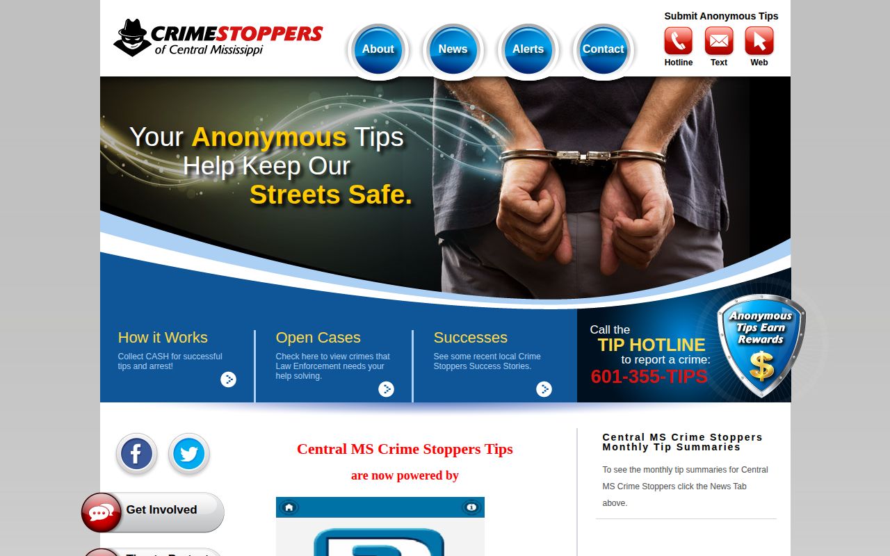 Central Mississippi Crime Stoppers regional tip portal